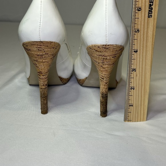 Nine West Women's Size 7 Pump White Cork Natural Leather 4" High Heel Dress Nice - Picture 5 of 7